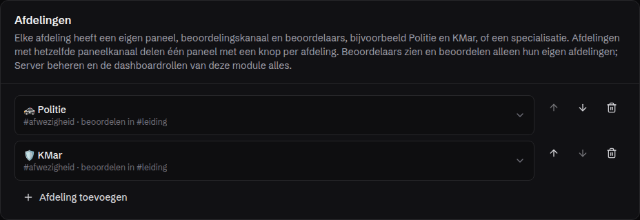 Twee afdelingen in de instellingen