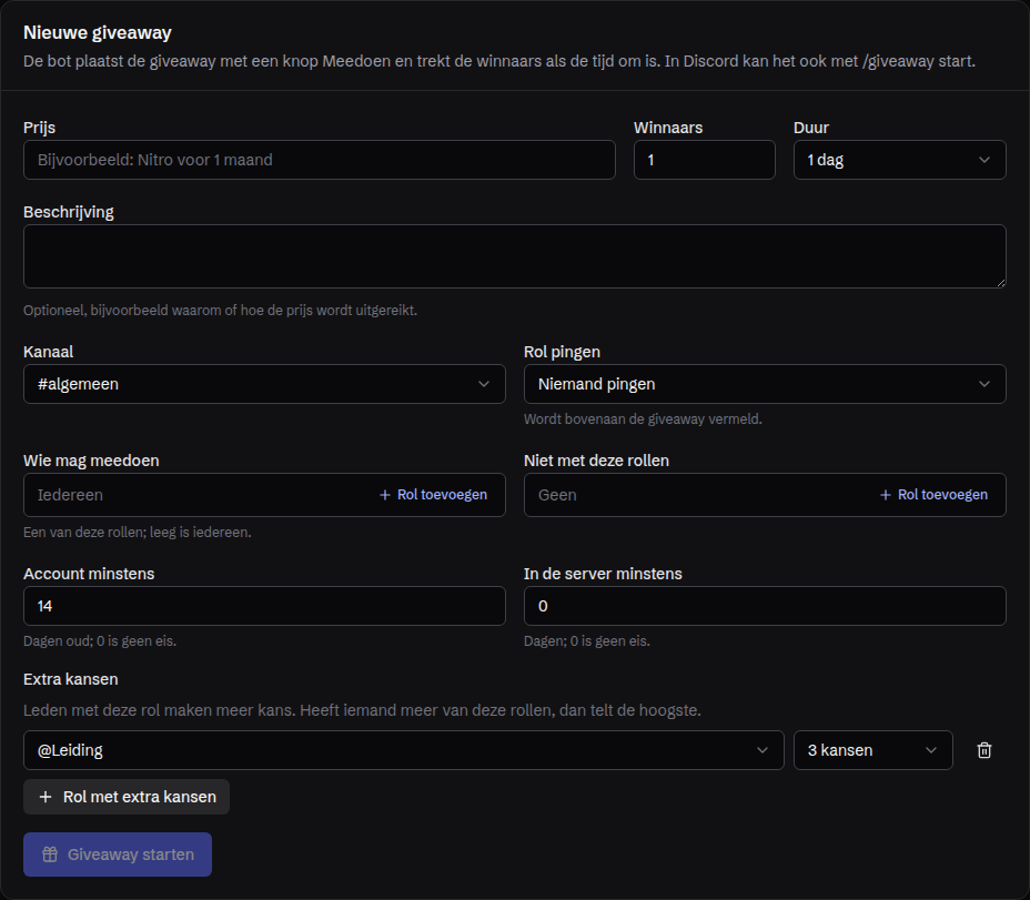 Een giveaway starten