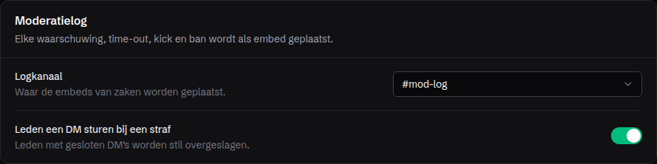 Het logkanaal van Moderatie instellen