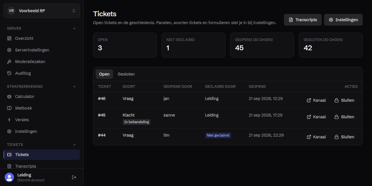 Open tickets met tellers