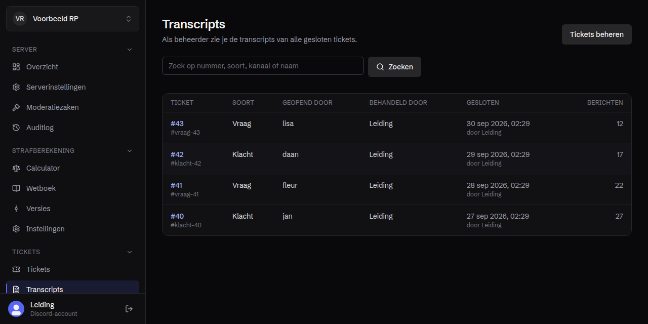 De transcripts van gesloten tickets